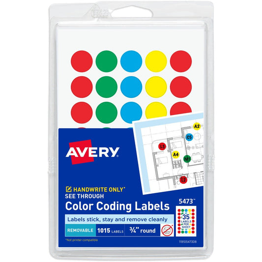 Avery&reg; See-Through Dot Stickers 3/4" Diameter 1015 Total (5473)