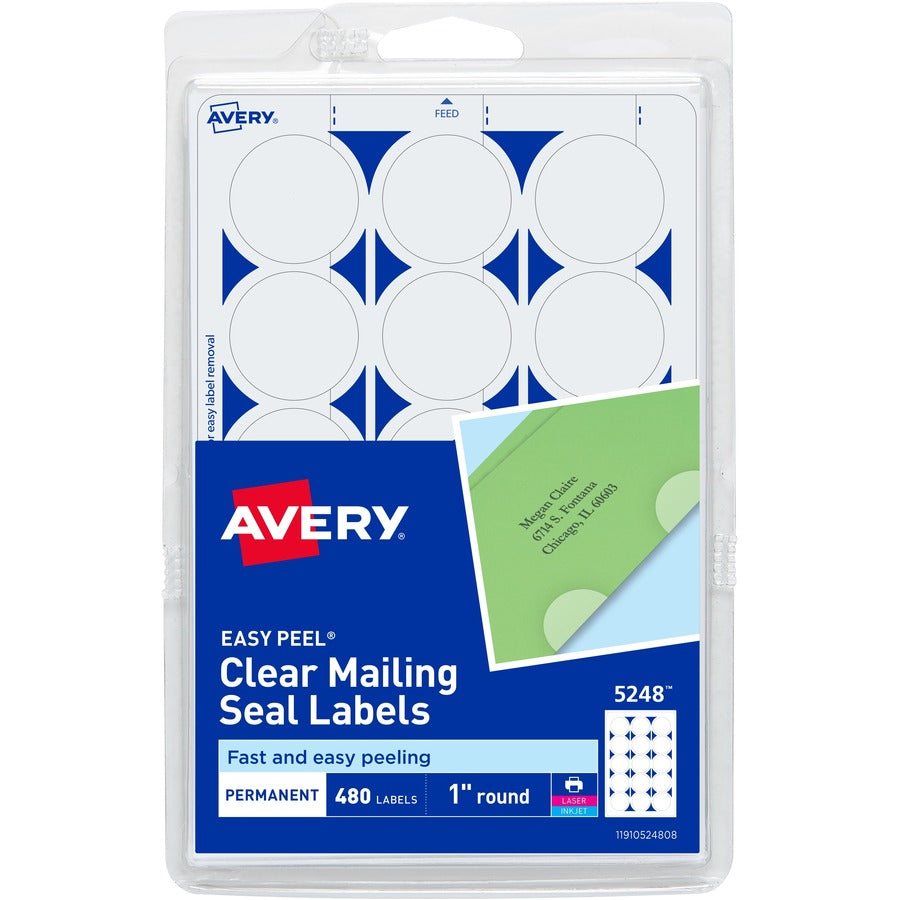 Avery&reg; Mailing Seals Permanent Adhesive Clear 1" Diameter 480 Labels (5248)