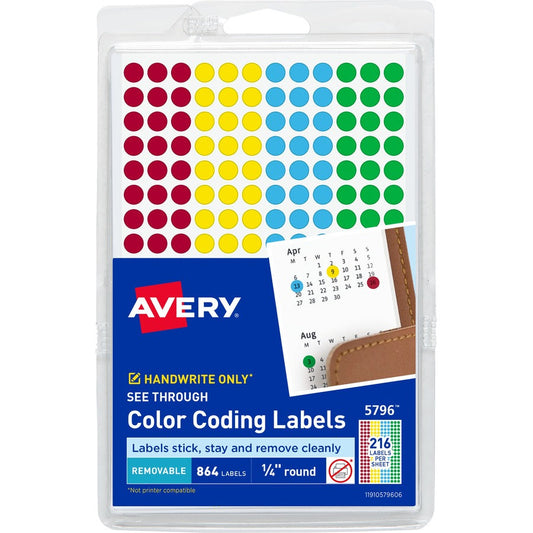 Avery&reg; See-Through Dot Stickers 1/4" Diameter 864 Total (5796)