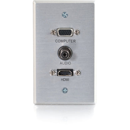 C2G HDMI VGA and 3.5mm Audio Pass Through Wall Plate Single Gang Brushed Aluminum