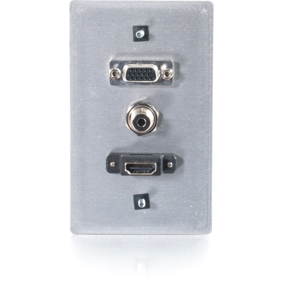 C2G HDMI VGA and 3.5mm Audio Pass Through Wall Plate Single Gang Brushed Aluminum