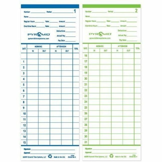 Pyramid Time Systems 42426 Time Cards 100/pk