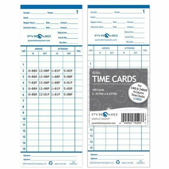 Pyramid Time Systems 42426 Time Cards 100/pk