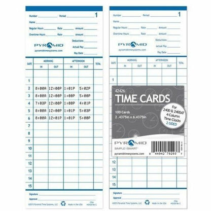 Pyramid Time Systems 42426 Time Cards 100/pk