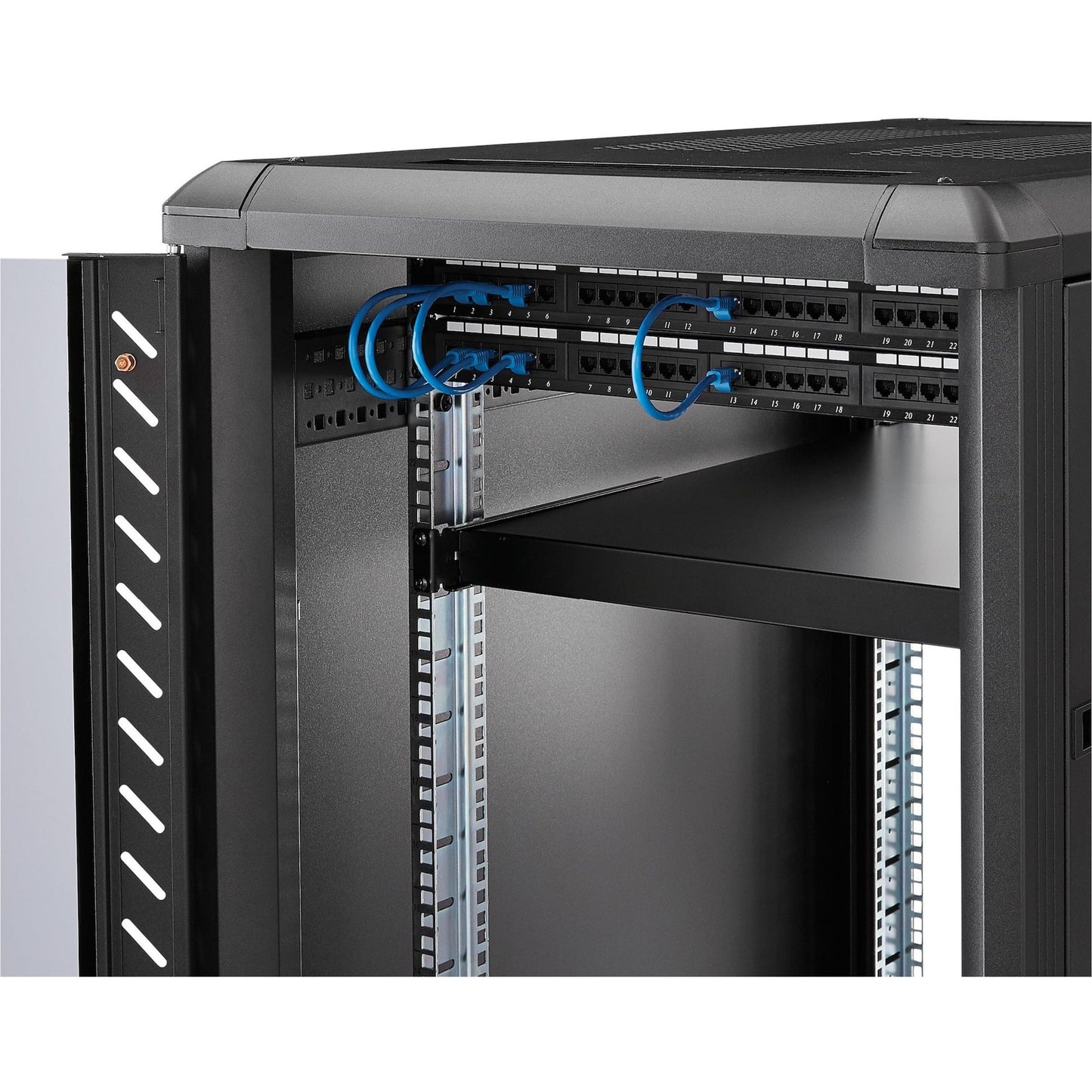 StarTech.com 1U 4-Post 19.5 to 38in Adjustable Mounting Depth Rack Mount Shelf - Heavy Duty Fixed Rack Shelf - 330 lb / 150kg - 27.5in Deep