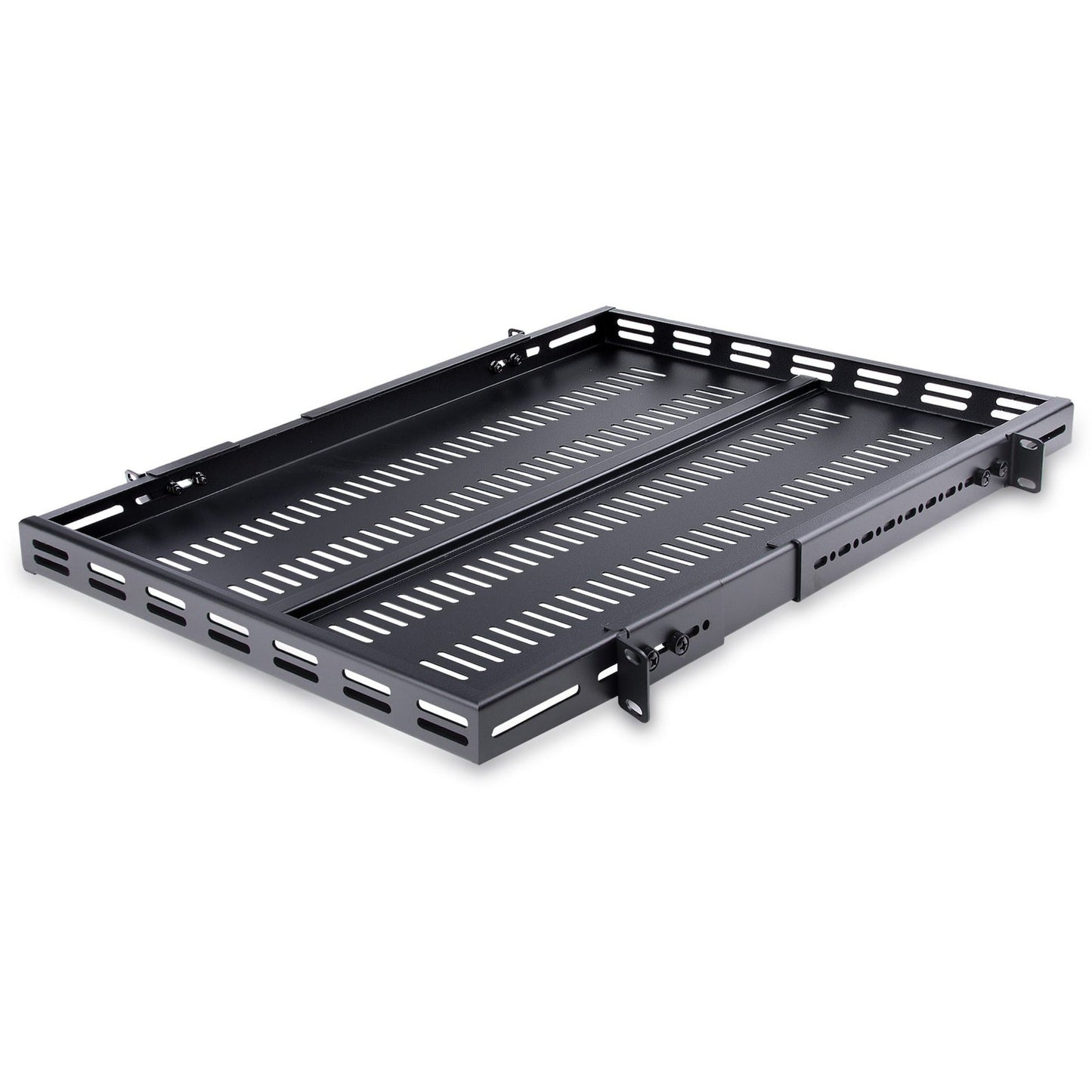 StarTech.com 1U 4-Post 19.5 to 38in Adjustable Mounting Depth Vented Rack Mount Shelf - Heavy Duty Fixed Rack Shelf - 330lbs / 150kg - 27.5in Deep