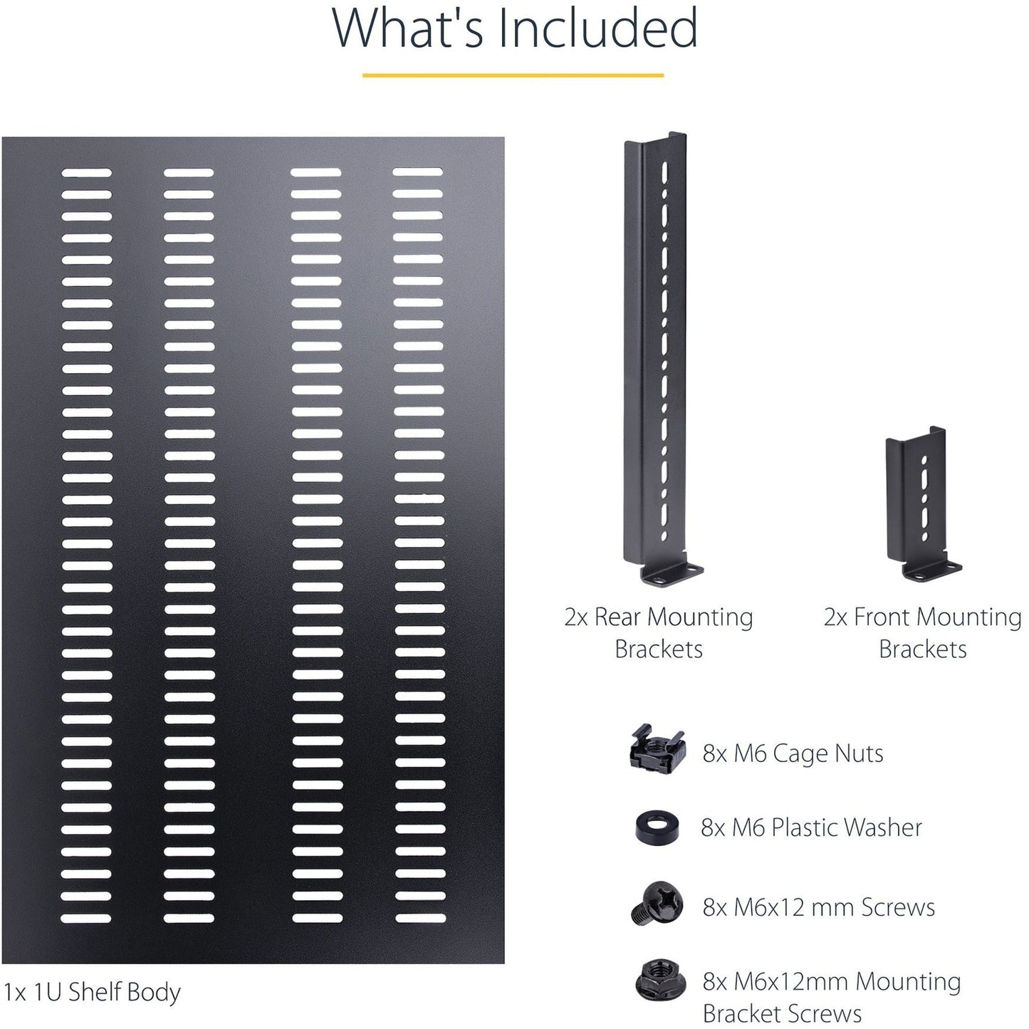 StarTech.com 1U 4-Post 19.5 to 38in Adjustable Mounting Depth Vented Rack Mount Shelf - Heavy Duty Fixed Rack Shelf - 330lbs / 150kg - 27.5in Deep
