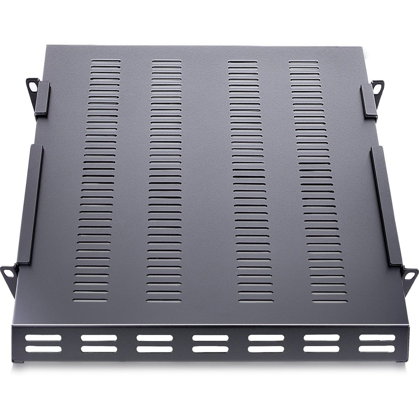 StarTech.com 1U 4-Post 19.5 to 38in Adjustable Mounting Depth Vented Rack Mount Shelf - Heavy Duty Fixed Rack Shelf - 330lbs / 150kg - 27.5in Deep