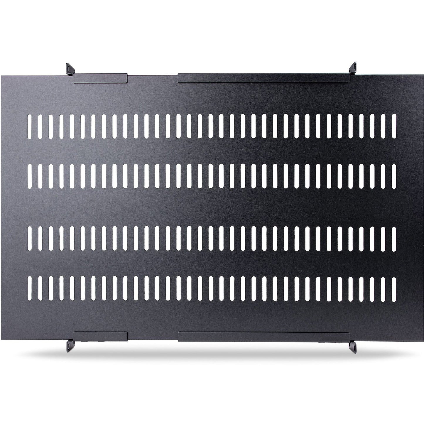 StarTech.com 1U 4-Post 19.5 to 38in Adjustable Mounting Depth Vented Rack Mount Shelf - Heavy Duty Fixed Rack Shelf - 330lbs / 150kg - 27.5in Deep