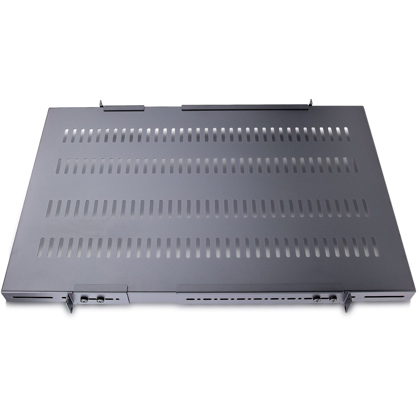 StarTech.com 1U 4-Post 19.5 to 38in Adjustable Mounting Depth Vented Rack Mount Shelf - Heavy Duty Fixed Rack Shelf - 330lbs / 150kg - 27.5in Deep