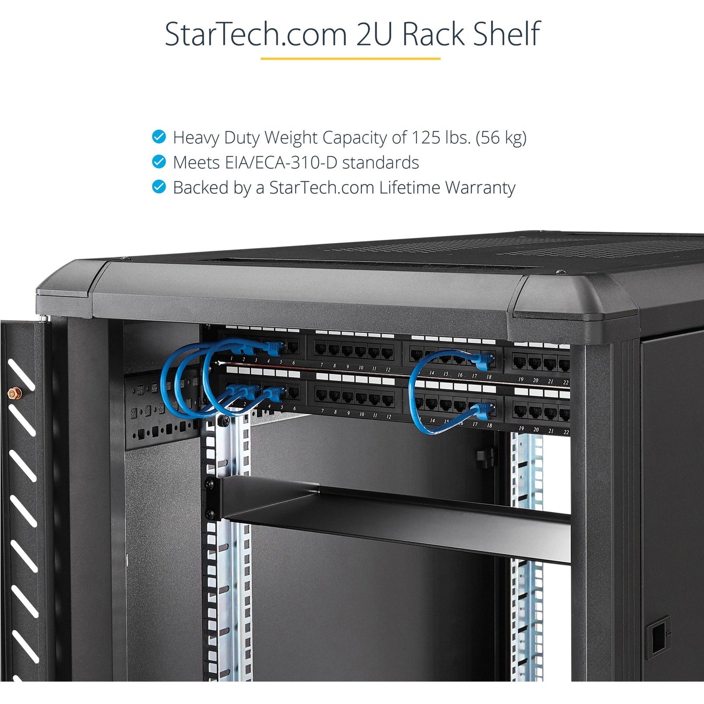 StarTech.com 2U Server Rack Cabinet Shelf - Fixed 18" Deep Cantilever Rackmount Tray for 19" Data/AV/Network Enclosure - Weight Cap. 125lbs/56kg