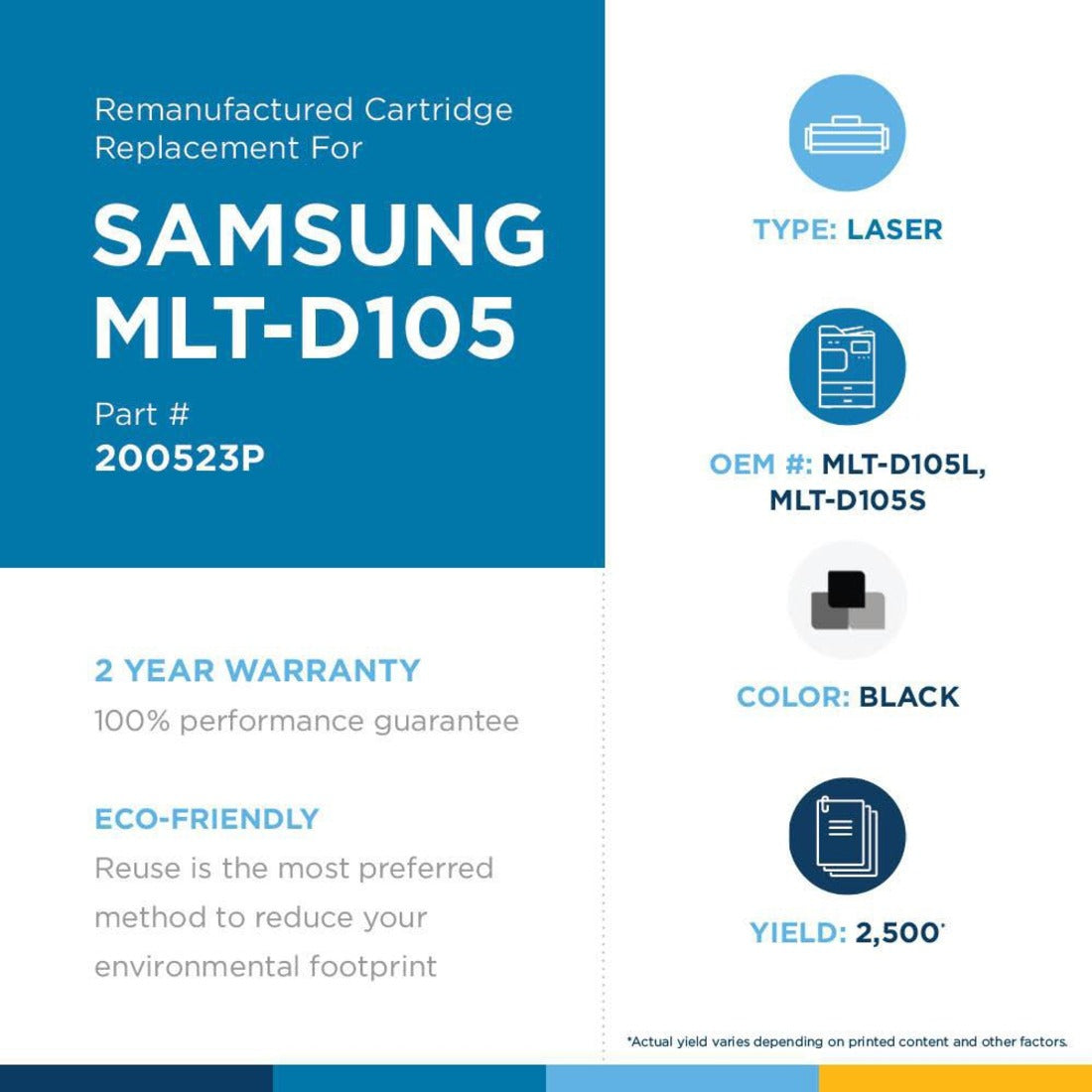 Clover Technologies Remanufactured High Yield Laser Toner Cartridge - Alternative for Samsung (MLT-D105L MLT-D105S MLTP105A105 MLT-D105L/ELS MLT-D105S/ELS) - Black Pack