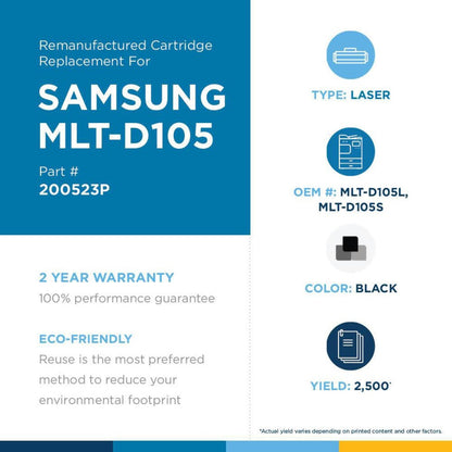 Clover Technologies Remanufactured High Yield Laser Toner Cartridge - Alternative for Samsung (MLT-D105L MLT-D105S MLTP105A105 MLT-D105L/ELS MLT-D105S/ELS) - Black Pack