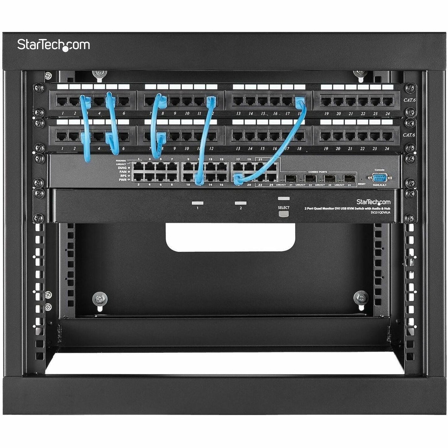 StarTech.com 4-Post 8U Hinged Wall-Mount Network Rack 19" Open Frame Server Rack Wall Mount Data Rack for IT Computer Equipment TAA~