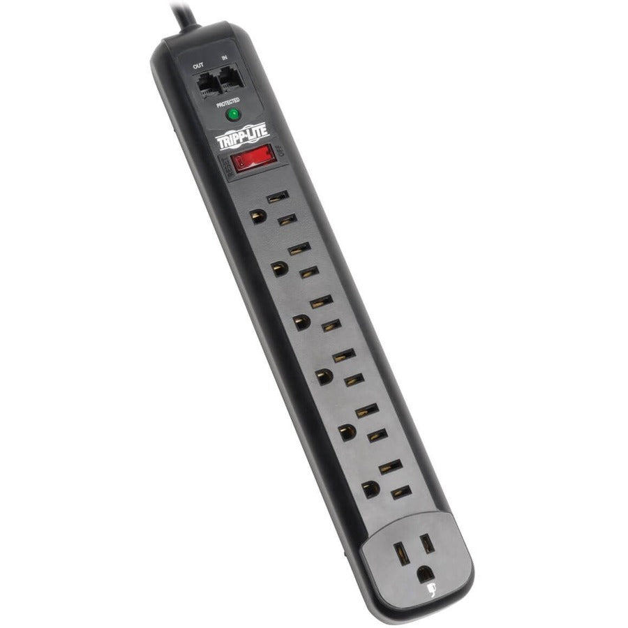 Tripp Lite Protect It! 7-Outlet Surge Protector 6 ft. (1.83 m) Cord 1080 Joules Modem/Fax Protection Black Housing