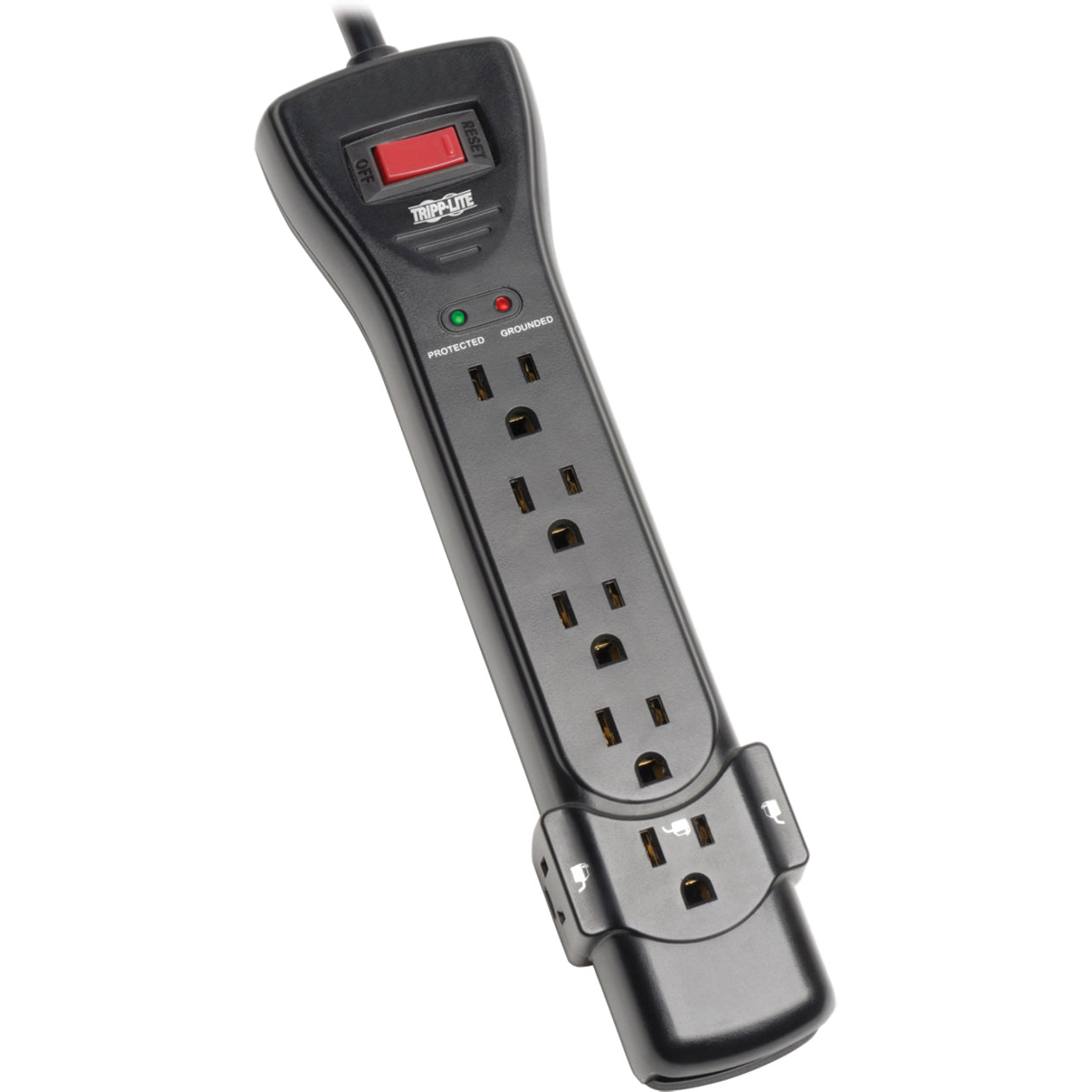 Tripp Lite Protect It! 7-Outlet Surge Protector 7 ft. Cord with Right-Angle Plug 2160 Joules Diagnostic LEDs Black Housing