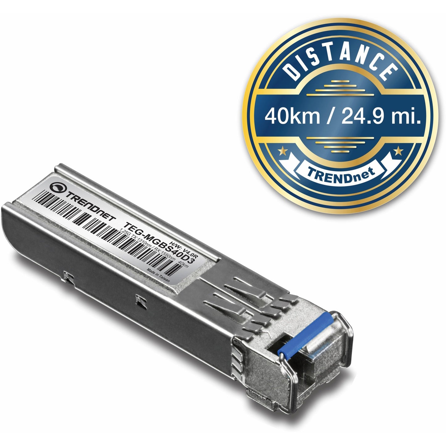 TRENDnet SFP to RJ45 Dual Wavelength Single-Mode LC Module; TEG-MGBS40D3; Must Pair with TEG-MGBS40D5 or a Compatible Module; Up to 40km (24.9 miles); Standard SFP Slot Compatible; Lifetime Protection