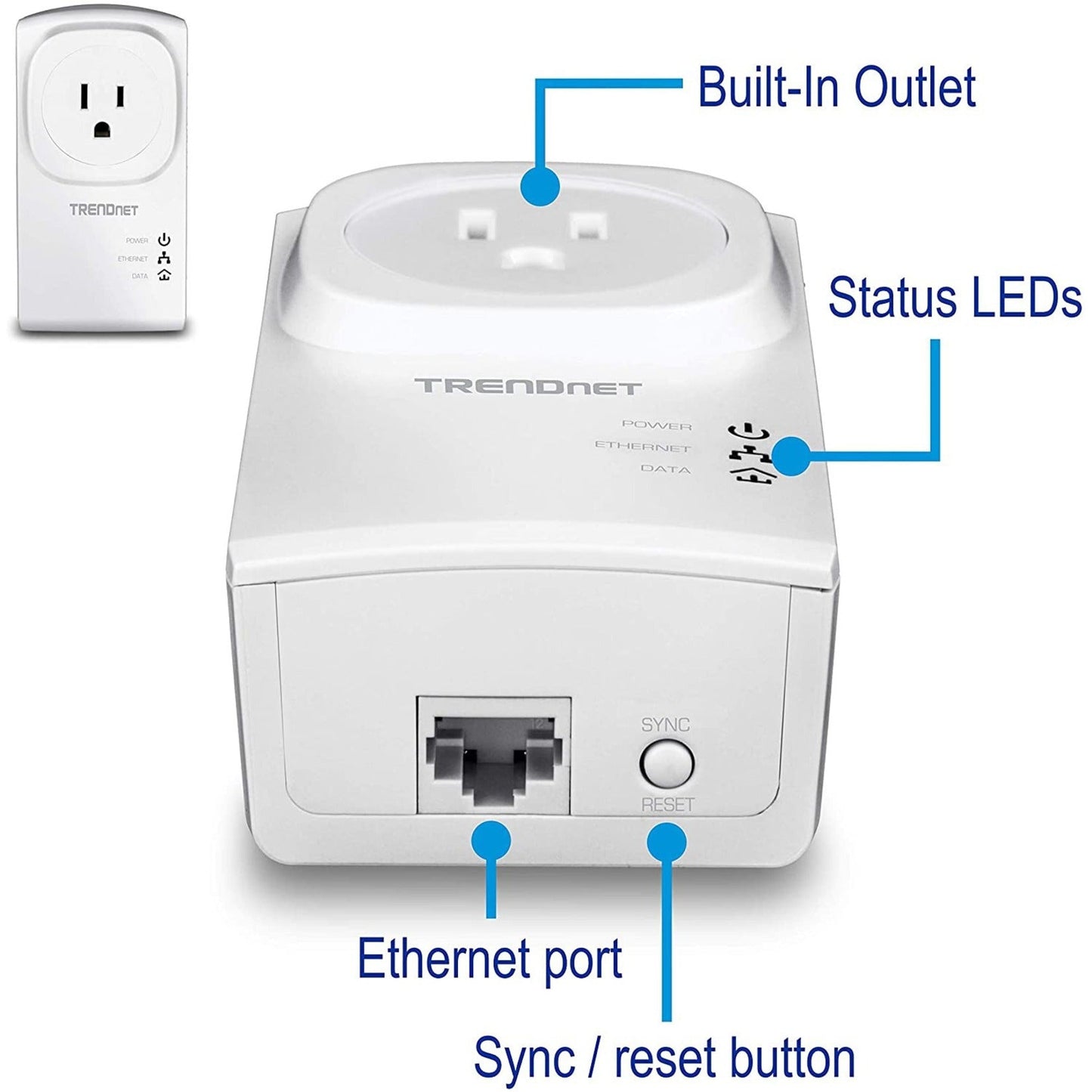 TRENDnet Powerline 500 AV Nano Adapter Kit With Built-In Outlet Power Outlet Pass-Through Includes 2 x TPL-407E Adapters Plug & Play Ideal For Smart TVs Gaming White TPL-407E2K