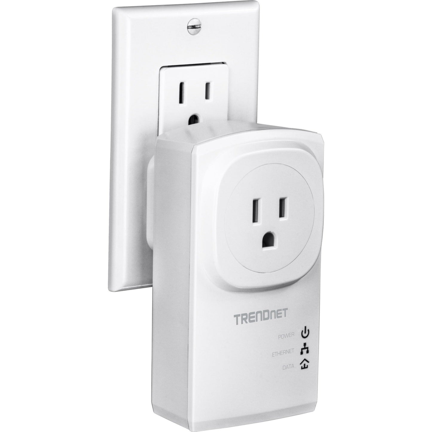 TRENDnet Powerline 500 AV Nano Adapter Kit With Built-In Outlet Power Outlet Pass-Through Includes 2 x TPL-407E Adapters Plug & Play Ideal For Smart TVs Gaming White TPL-407E2K