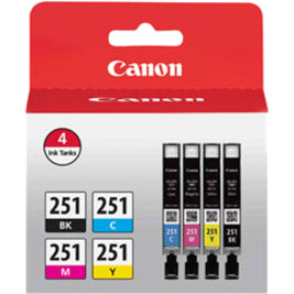 Canon CLI-251 BK/CMY Standard Yield Inkjet Ink Cartridge - Value Pack - Cyan Magenta Yellow Black - 4 / Pack