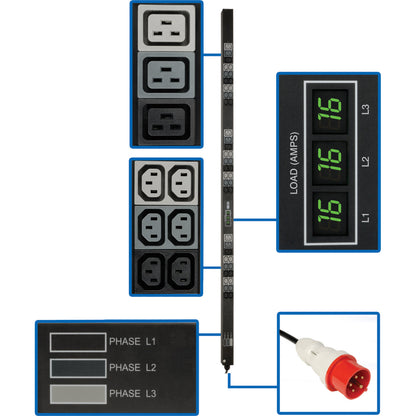 Tripp Lite PDU 3-Phase Metered 240V/230V/220V 11.5kW C13 C19 Vertical 0URM