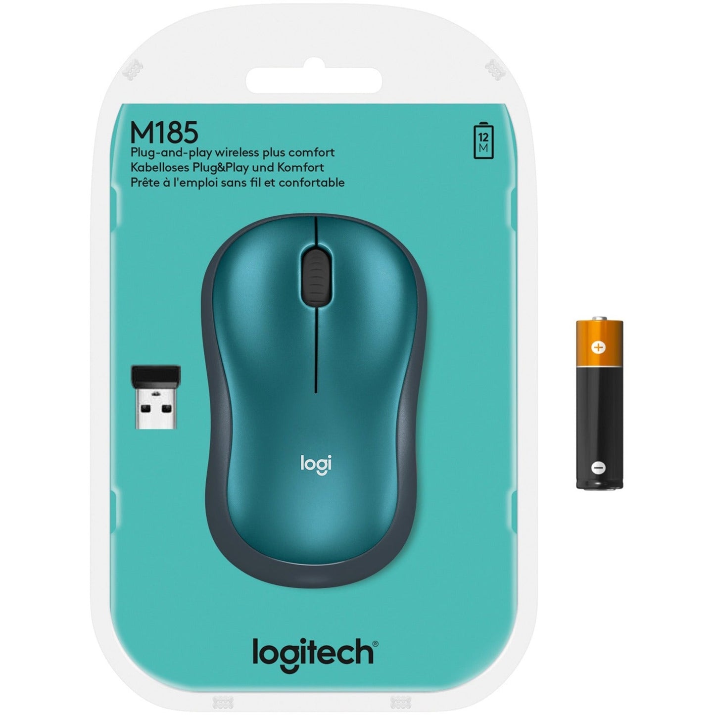 Logitech M185 Wireless Mouse 2.4GHz with USB Mini Receiver 12-Month Battery Life 1000 DPI Optical Tracking Ambidextrous Compatible with PC Mac Laptop (Blue)