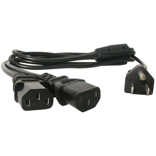 StarTech.com 6ft (2m) Computer Power Cord Y Splitter NEMA 5-15P to 2x C13 Y Cable 10A 125V 18AWG AC Power Cord Monitor Power Cable