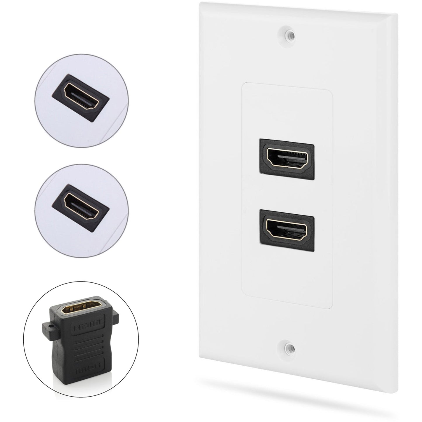 4XEM 2 Port/Outlet Female HDMI Wall Plate (White)