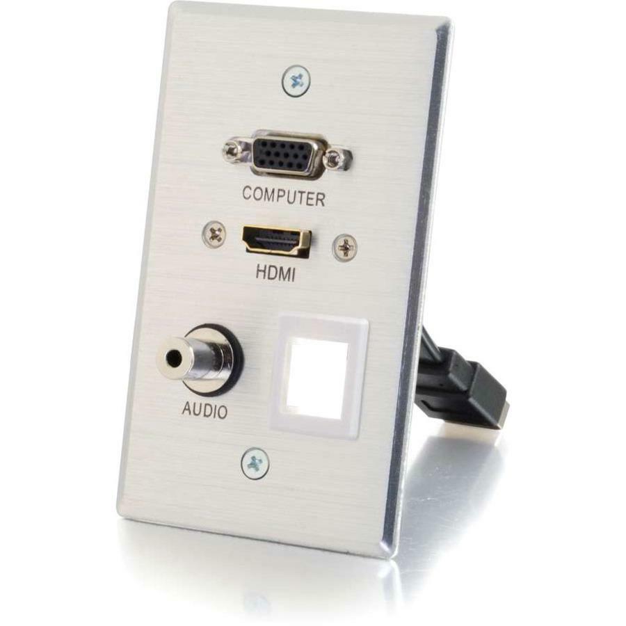 C2G HDMI VGA 3.5mm Audio Pass Through Single Gang Wall Plate with One Keystone - Aluminum