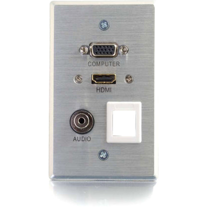 C2G HDMI VGA 3.5mm Audio Pass Through Single Gang Wall Plate with One Keystone - Aluminum