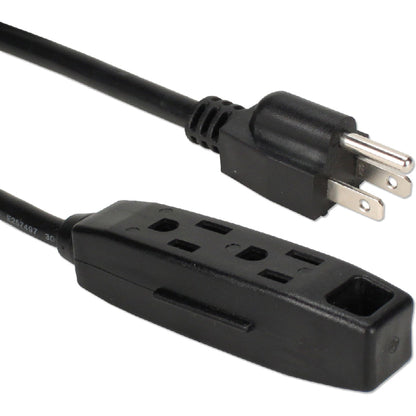 QVS 3-Outlet 3-Prong 15ft Power Extension Cord - NEMA 5-15P - 3 x NEMA 5-15R - 15 ft Cord - 13 A Current - 120 V AC Voltage - 1625 W - Wall Mountable - Black