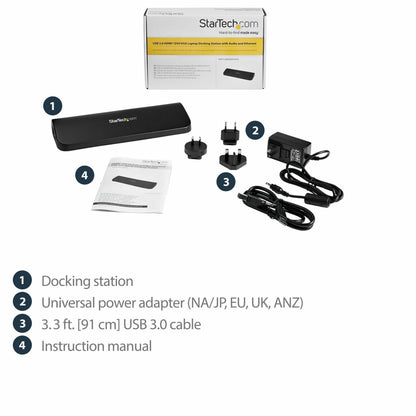 StarTech.com USB 3.0 Docking Station - Compatible with Windows / macOS - Supports Dual Displays - HDMI and DVI - DVI to VGA Adapter Included - USB3SDOCKHD