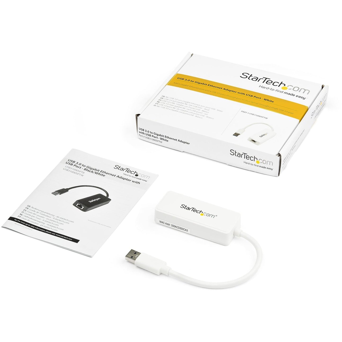 StarTech.com USB 3.0 to Gigabit Ethernet Adapter NIC w/ USB Port - White