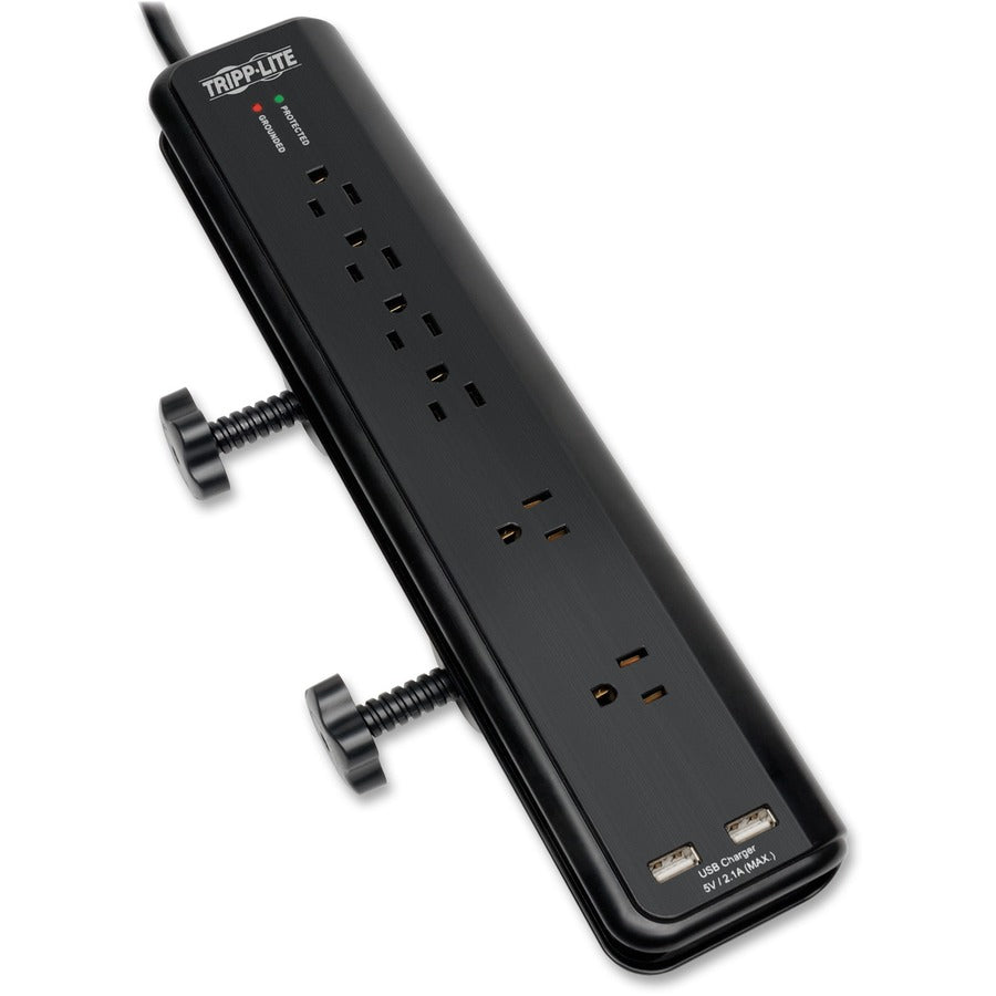 Tripp Lite Protect It! 6-Outlet Clamp-Mount Surge Protector 6 ft. (1.83 m) Cord 2100 Joules 2 x USB Charging ports (2.1A total)