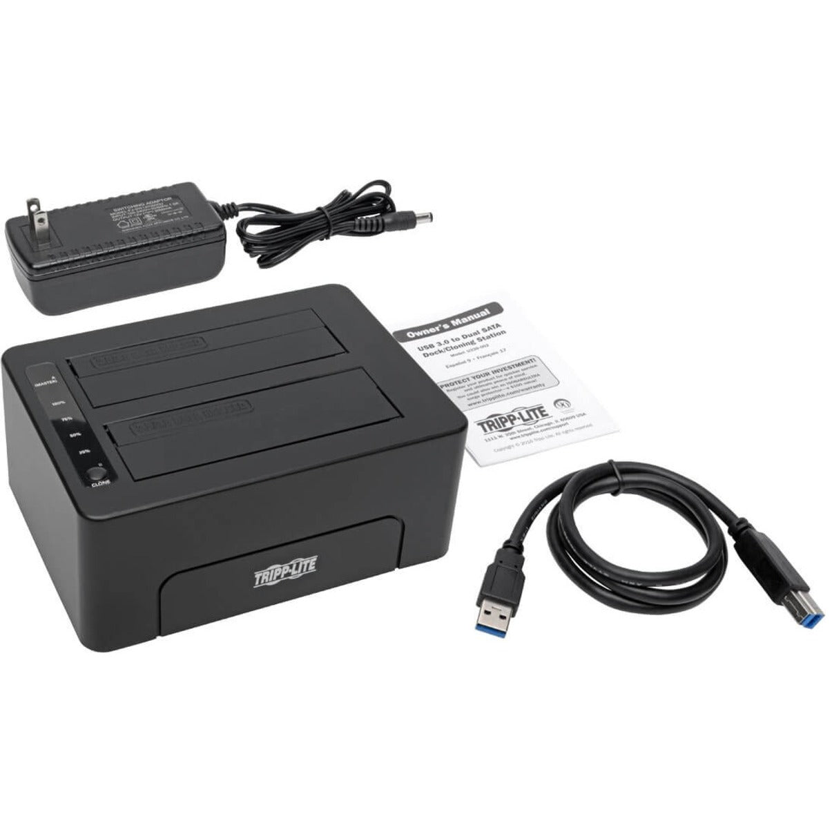 Tripp Lite USB 3.0 SuperSpeed to Dual SATA External Hard Drive Docking Station with Cloning for 2.5 in./3.5 in. HDD
