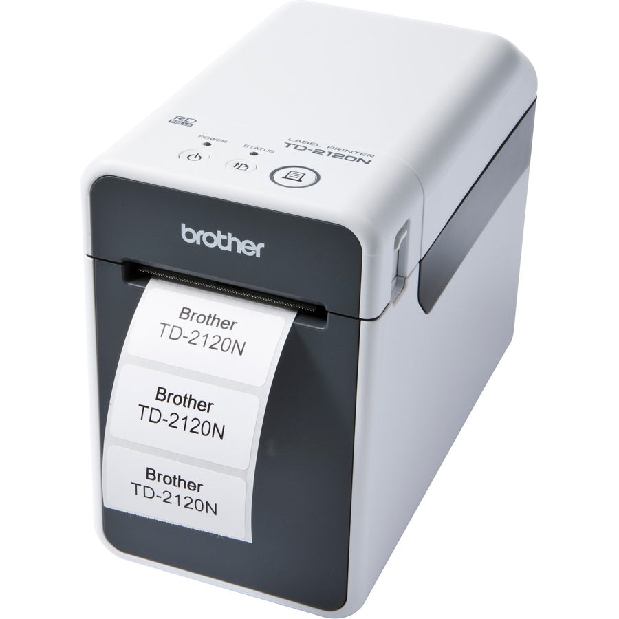 Brother TD-2120N Desktop Direct Thermal Printer - Monochrome - Label/Receipt Print - Ethernet - USB - Serial - Bluetooth - White Gray