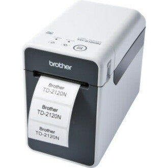 Brother TD-2120N Desktop Direct Thermal Printer - Monochrome - Label/Receipt Print - Ethernet - USB - Serial - Battery Included - White Gray