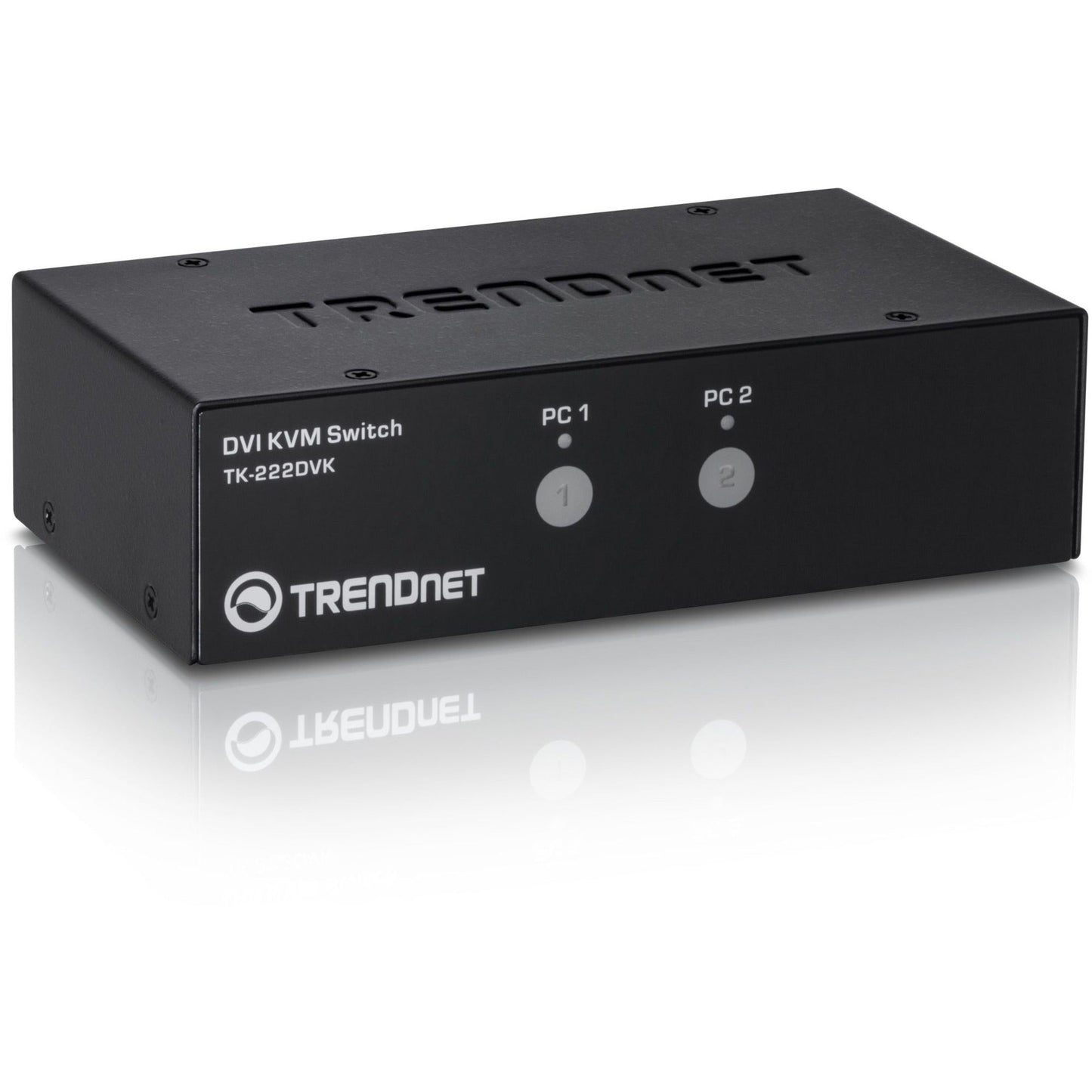 TRENDnet 2-Port DVI KVM Switch with Audio Manage Two PC's Hot-Keys USB 2.0 Metal Housing Use with a DVID-D Monitor TK-222DVK