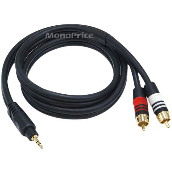 Monoprice 3ft Premium 3.5mm Stereo Male to 2RCA Male 22AWG Cable (Gold Plated) - Black