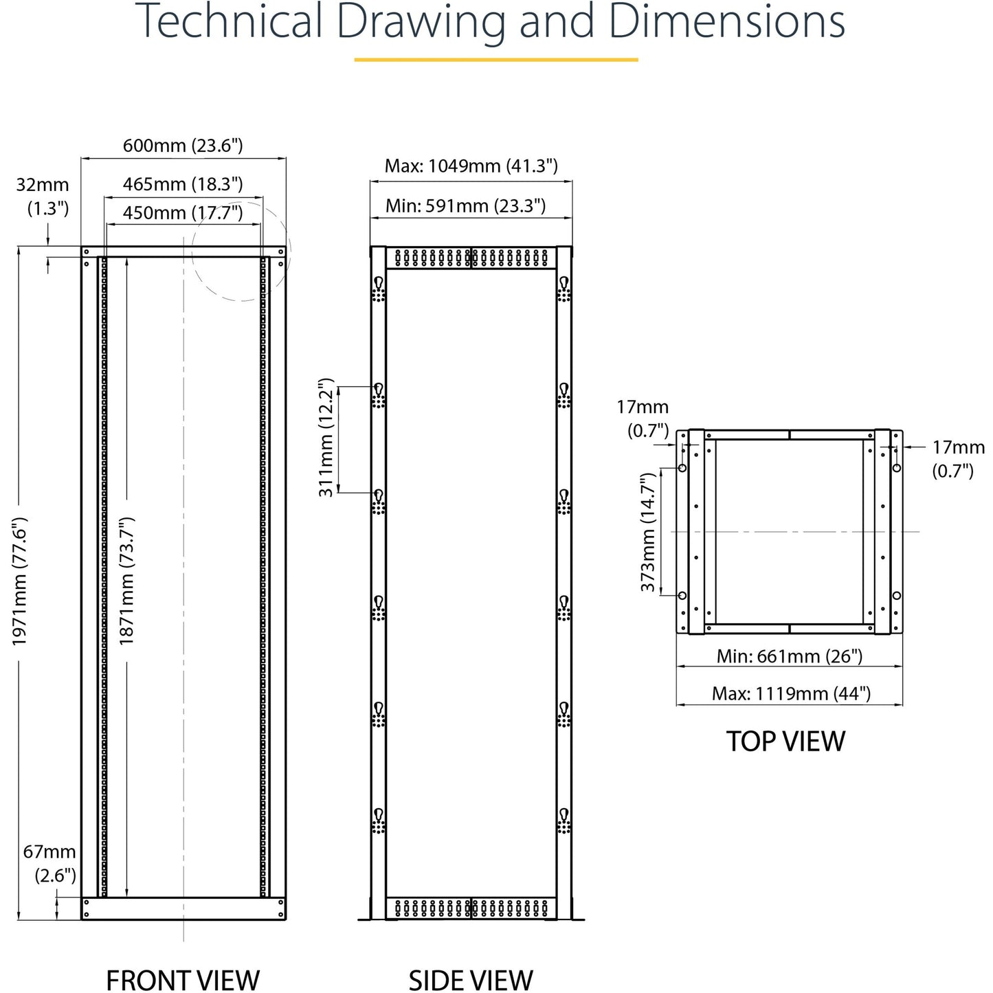 StarTech.com 42U Adjustable Depth Open Frame 4 Post Server Rack Cabinet - Flat Pack w/ Casters Levelers and Cable Management Hooks