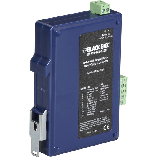 Black Box Industrial DIN Rail RS-232/RS-422/RS-485 Fiber Driver Single-Mode