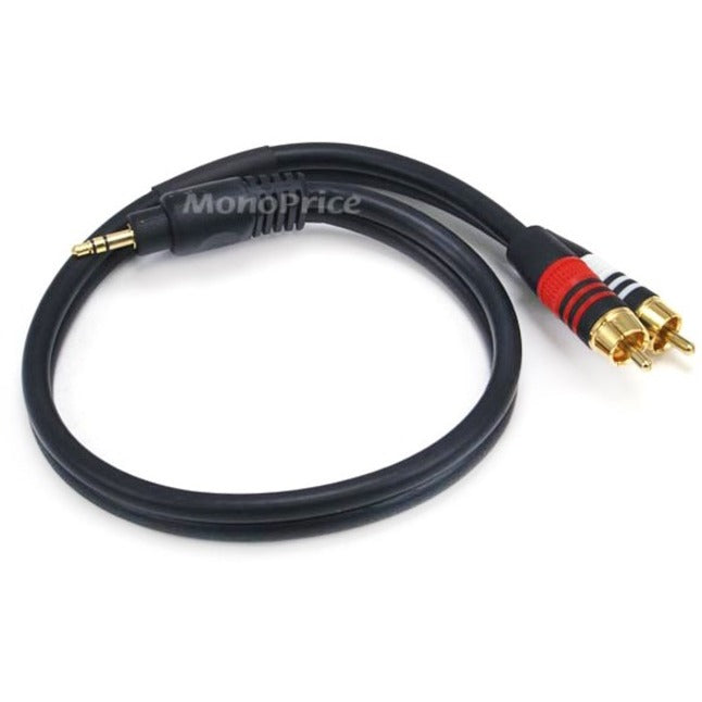 Monoprice 1.5ft Premium 3.5mm Stereo Male to 2RCA Male 22AWG Cable (Gold Plated) - Black