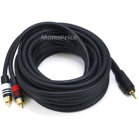 Monoprice 15ft Premium 3.5mm Stereo Male to 2RCA Male 22AWG Cable (Gold Plated) - Black