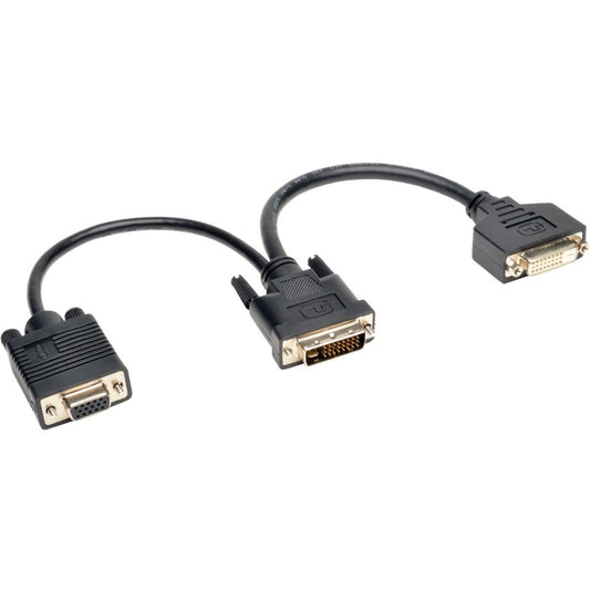 Tripp Lite DVI Y Splitter Cable Digital and VGA Monitors (DVI-I M to DVI-D F and HD15 F) 6-in. (15.24 cm)