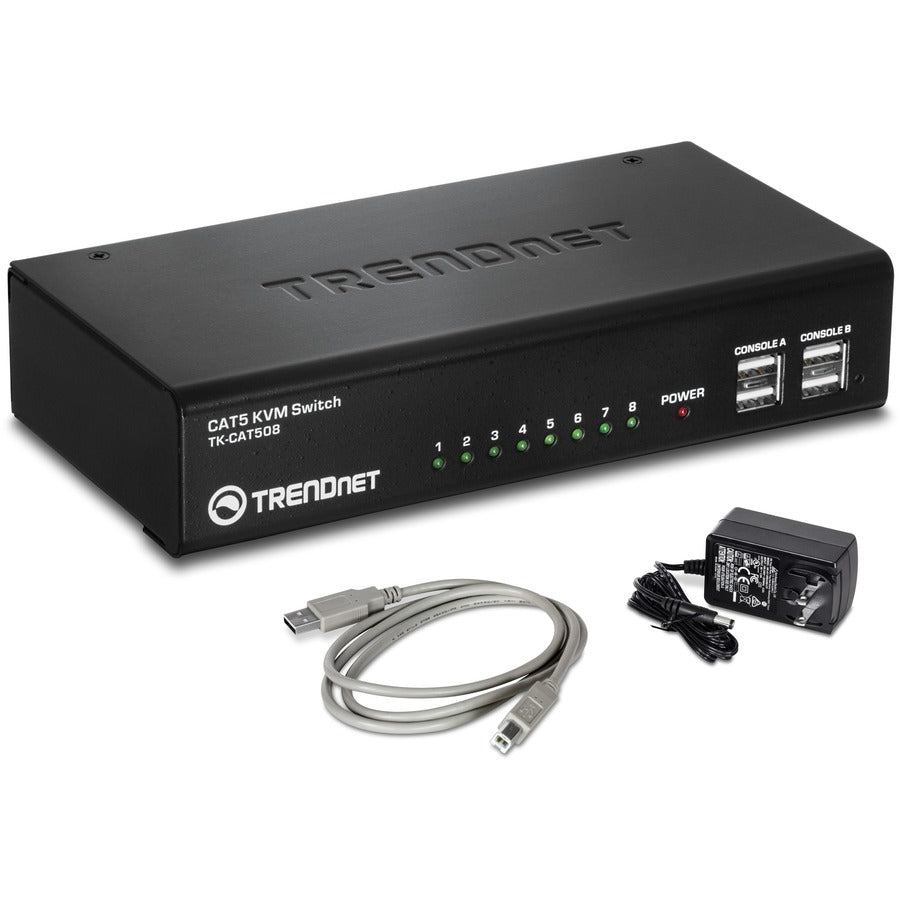 TRENDnet 8-Port CAT5 KVM Switch CAT5 Cables up to 30m USB PS/2 Hot-Keys VGA Dual Console TK-CAT508