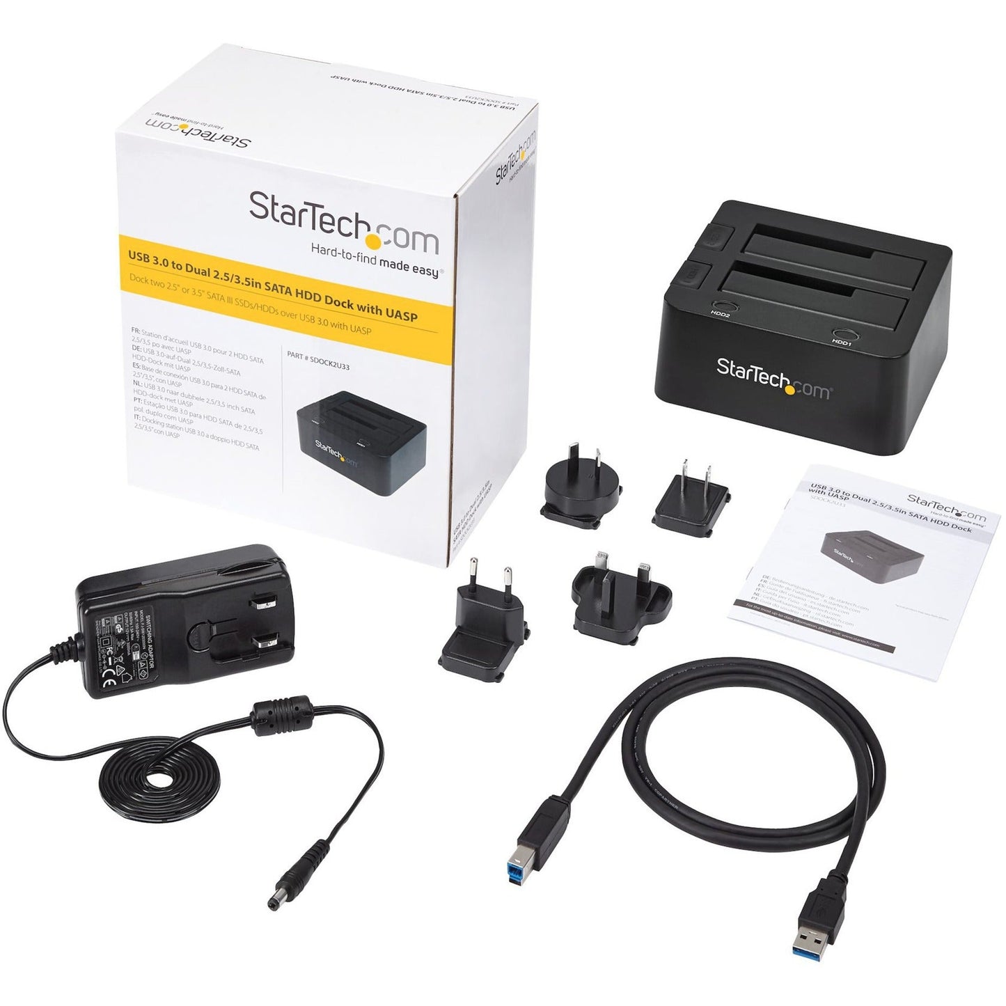 StarTech.com Dual-Bay USB 3.0 to SATA Hard Drive Docking Station 2.5/3.5" SATA I/II/III SSD/HDD Dock USB Hard Drive Bay Top-Loading