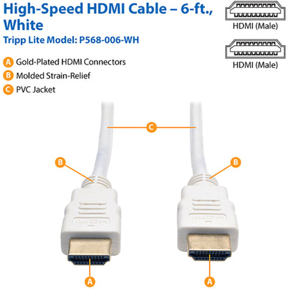 Tripp Lite 6ft High Speed HDMI Cable Digital Video with Audio 4K x 2K M/M White 6'