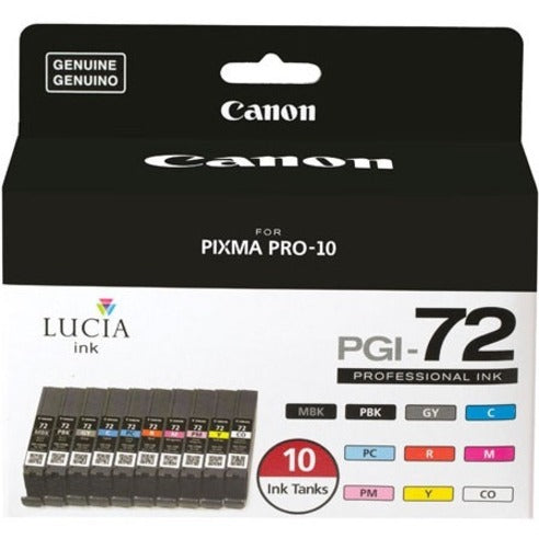 Canon LUCIA PGI-72 Original Inkjet Ink Cartridge - Matte Black Photo Black Gray Cyan Magenta Yellow Photo Cyan Photo Magenta Red Chroma Optimizer - 10 / Pack