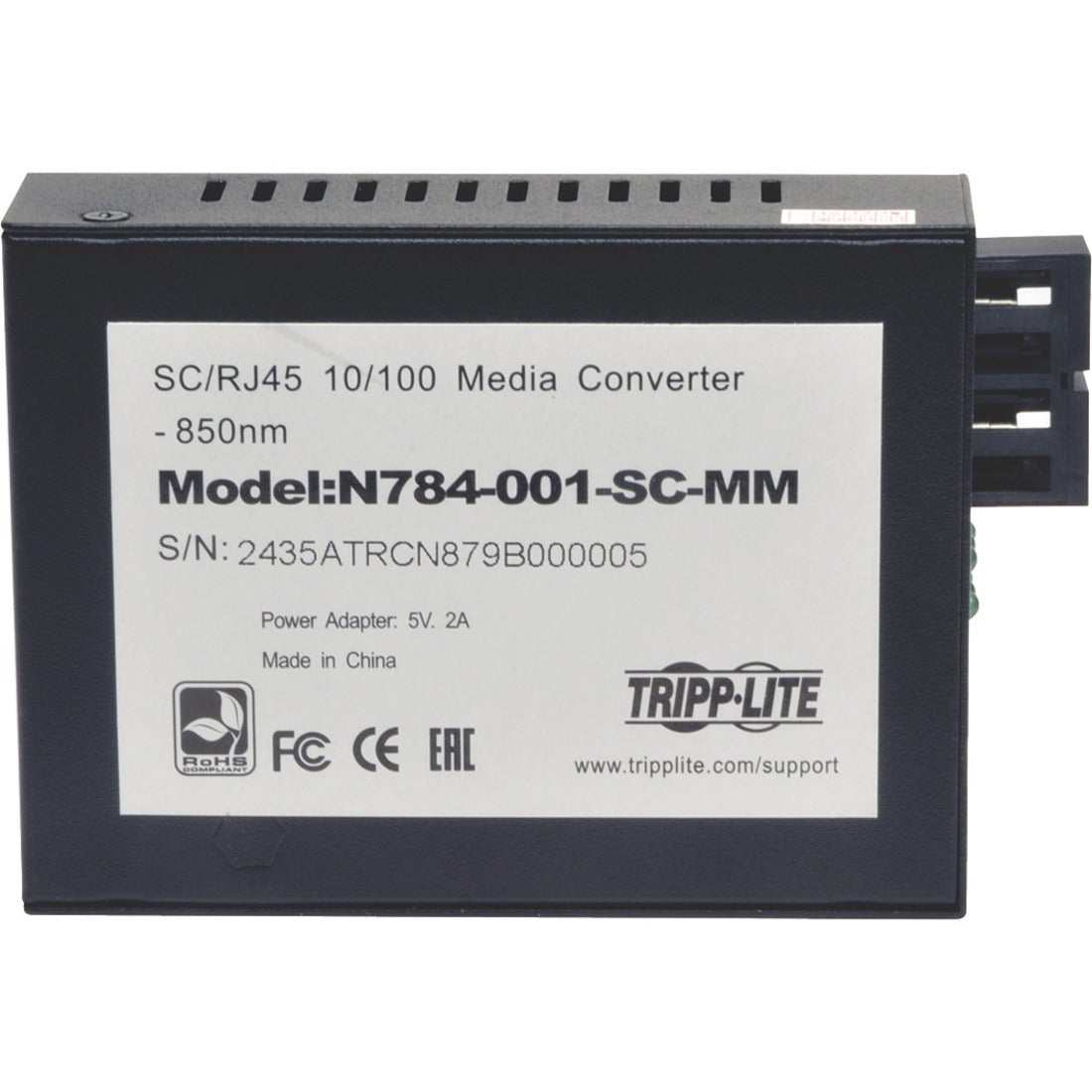 Tripp Lite 10/100 UTP to Multimode Fiber Media Converter RJ45 / SC 550M 850nm