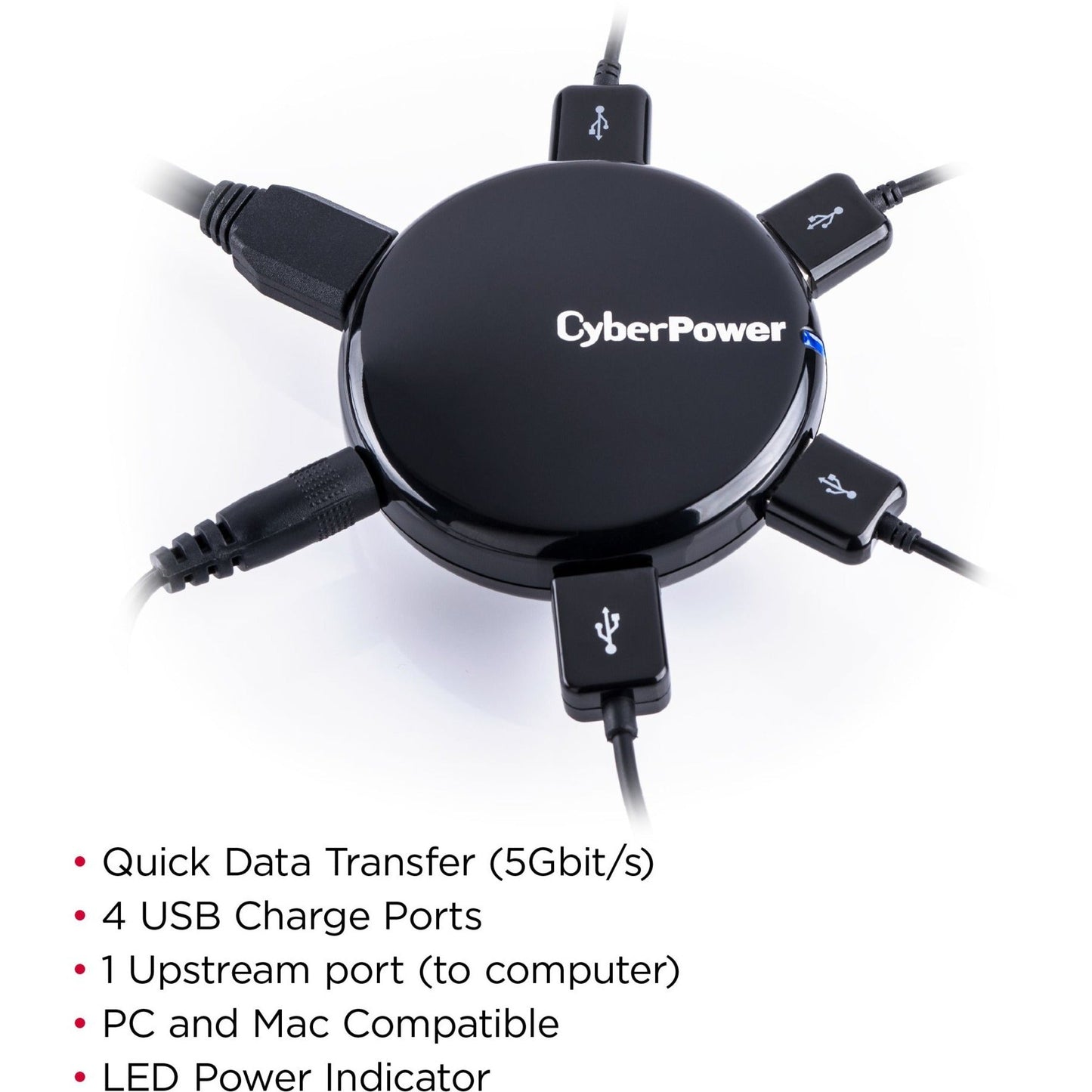 CyberPower CPH430PB USB 3.0 Superspeed Hub with 4 Ports and 3.6A AC Charger - Black